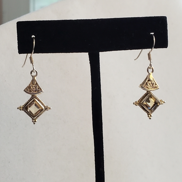 Sterling Silver Citrine Earrings Vintage - Picture 4 of 16